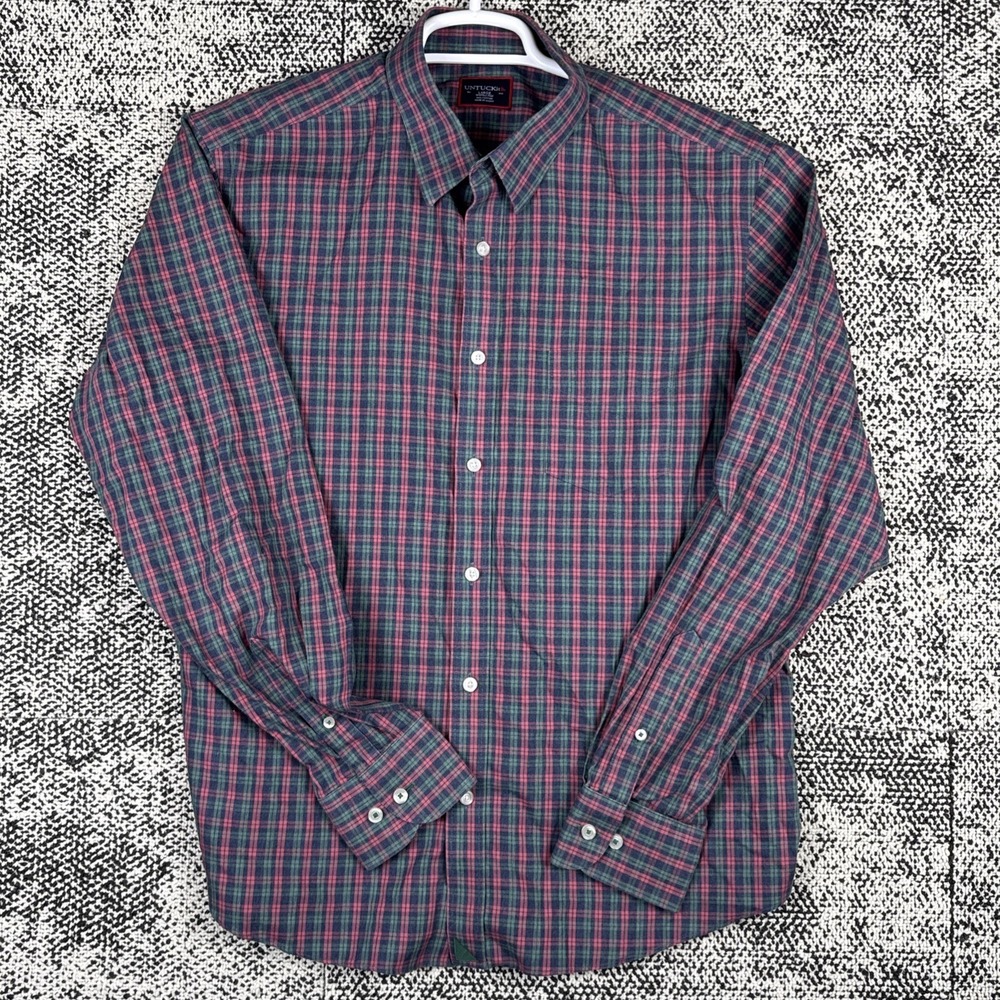 UnTuckit Long Sleeve Button Up Shirt Mens Large‎ Wrinkle Free Cotton Plaid